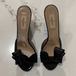 Valentino Black Patent Bow  platform slides